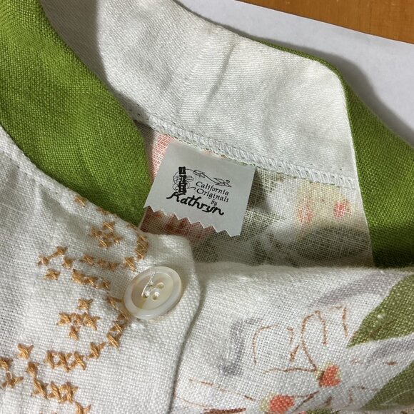 Vintage Citrus Table Linen Floral Cross Stitch Tunic Top L - Picture 9 of 9